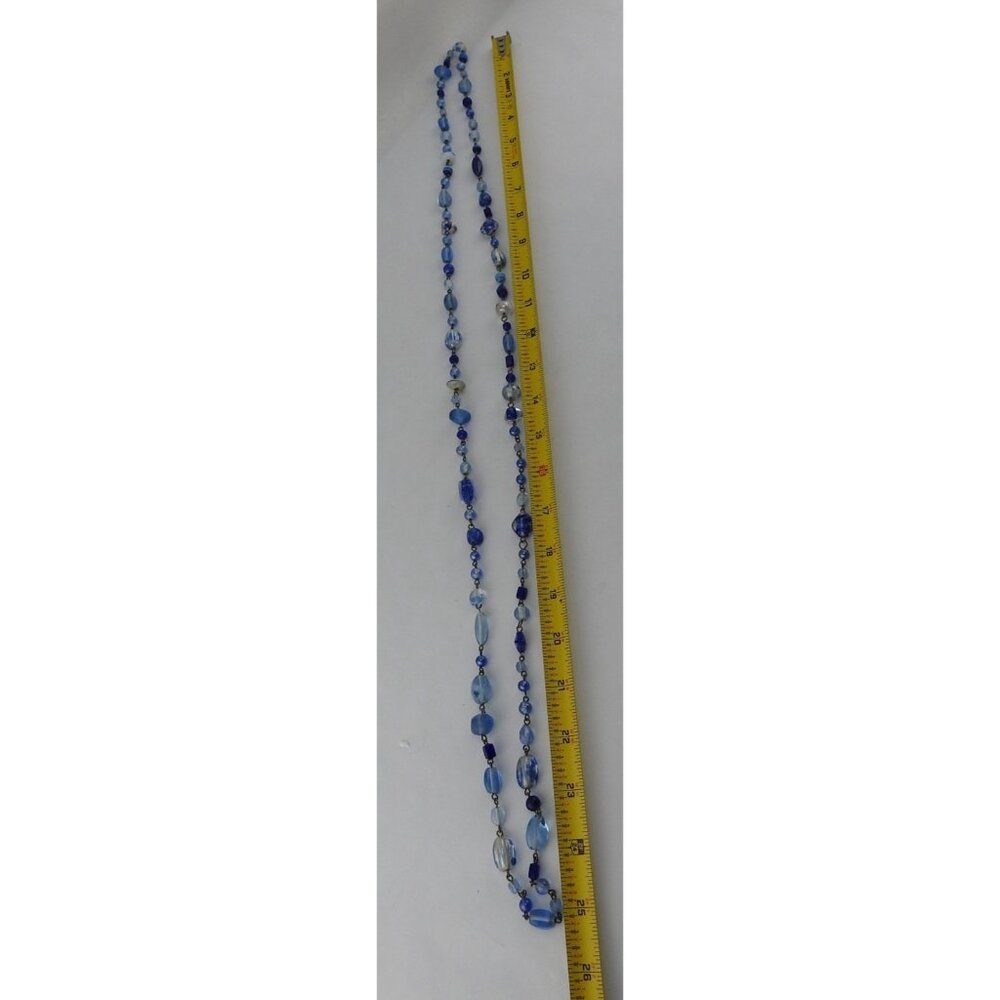 Vintage Blue Glass Beaded Long Necklace Multi Strand Look Artisan Boho - Picture 10 of 11